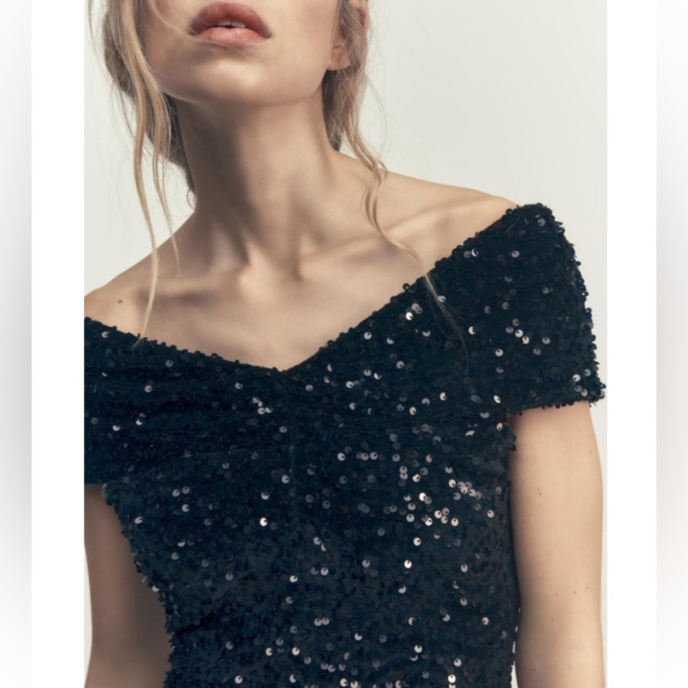 Zara Woman Sequinned Velvet Dress - Picture 1 of 5